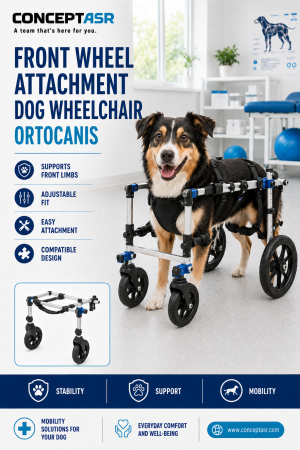 Front wheel attachment for dog wheelchair by Ortocanis
