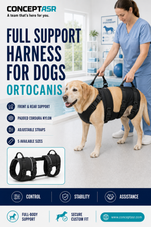 Full Support Harness for Dogs by Ortocanis providing padded front and rear body assistance