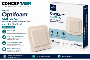 Medline Optifoam Gentle Ag+ 4 x 4 silicone-faced silver foam dressing MSC9644EP