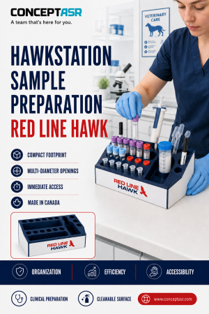 HawkStation veterinary sample preparation station with tubes and laboratory accessories