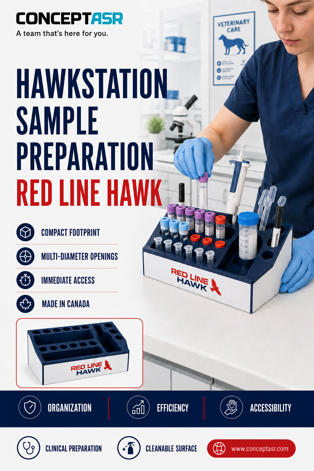 HawkStation veterinary sample preparation station with tubes and laboratory accessories