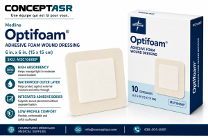 Medline Optifoam Adhesive Foam Dressing 6 x 6, box of 10, MSC1066EP