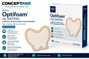 Medline Optifoam Ag Sacral Dressing 6 x 5.5 antimicrobial silver foam dressing, box of 10, SKU MSC9606EP