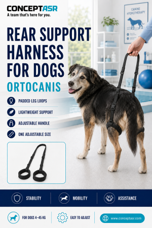 Rear Support Harness for Dogs by Ortocanis with padded leg loops and an adjustable lifting handle