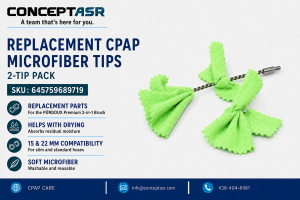 Two PÜRDOUX microfiber replacement tips for the 2-in-1 CPAP hose cleaning brush