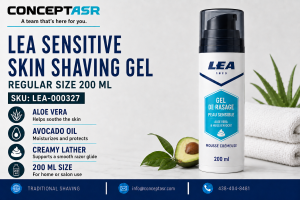 LEA Sensitive Skin Shaving Gel 200 ml with aloe vera and avocado oil, available from ConceptASR.