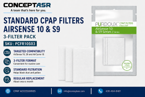 Three PÜRDOUX standard CPAP filters for compatible ResMed AirSense 10, S9 and AirCurve 10 devices