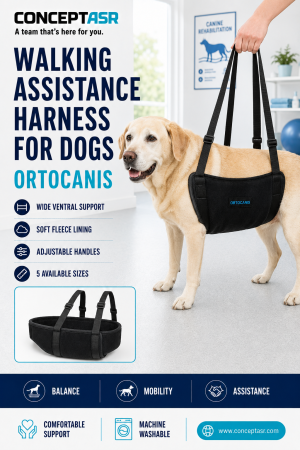 Walking Assistance Harness for Dogs by Ortocanis with wide ventral support and adjustable handles