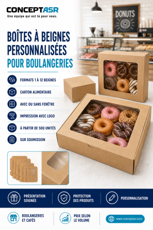 Boîtes à beignes personnalisées avec ou sans fenêtre pour boulangeries au Canada