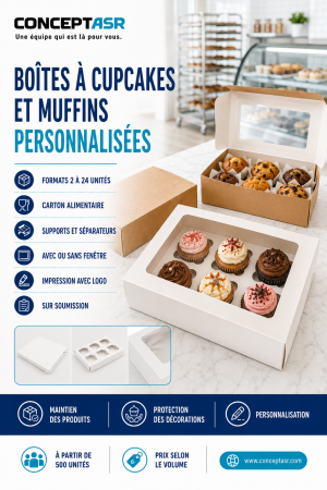Boîtes à cupcakes et muffins personnalisées avec supports intérieurs, offertes avec ou sans fenêtre – ConceptASR