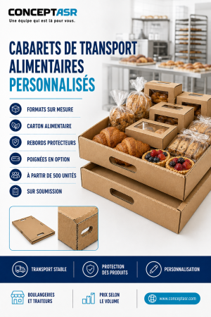 Cabarets de transport alimentaires personnalisés pour boulangeries et traiteurs au Canada