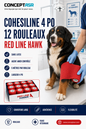 Bandage cohésif vétérinaire CohesiLine 4 po Red Line Hawk en boîte de 12 rouleaux