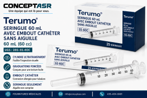 Seringue Terumo 60 mL sans aiguille avec embout cathéter, boîte de 25 unités