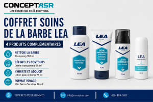Coffret soins de la barbe LEA comprenant quatre produits pour homme