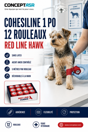 Bandage cohésif vétérinaire CohesiLine 1 po Red Line Hawk en boîte de 12 rouleaux
