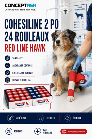 Bandage cohésif vétérinaire CohesiLine 2 po Red Line Hawk en boîte de 24 rouleaux