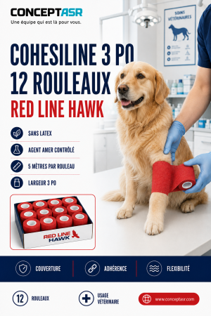 Bandage cohésif vétérinaire CohesiLine 3 po Red Line Hawk en boîte de 12 rouleaux