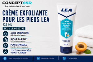 Crème exfoliante pour les pieds LEA avec acide salicylique et poudre de noyau d’abricot, tube de 125 ml
