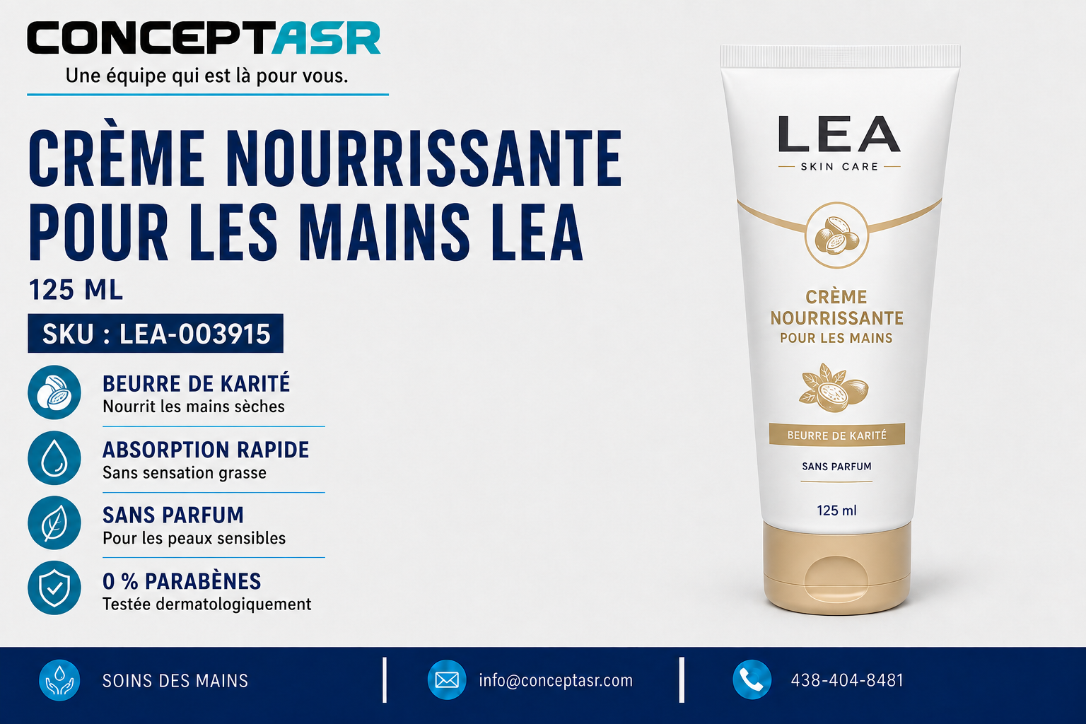Crème nourrissante pour les mains LEA au beurre de karité en tube de 125 ml