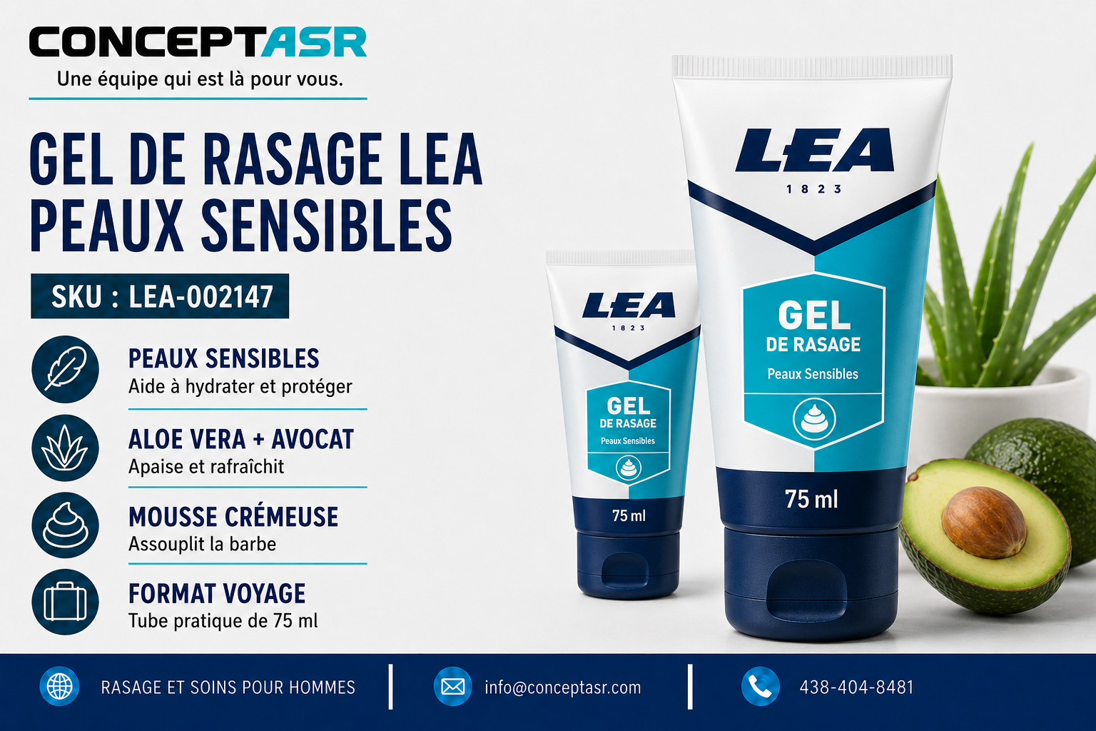 Gel de rasage LEA 1823 à l’aloe vera et à l’huile d’avocat, tube de 75 ml