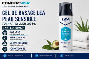 Gel de rasage peau sensible LEA à l’aloe vera et à l’huile d’avocat en format de 200 ml