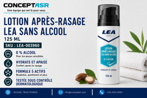 Lotion après-rasage sans alcool LEA pour peau sensible en flacon de 125 ml