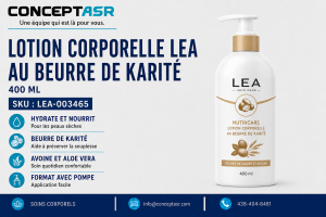 Lotion corporelle au beurre de karité LEA Nutricare en flacon-pompe de 400 ml