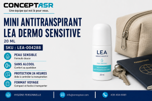 Mini antitranspirant peau sensible LEA Dermo Sensitive à bille, format voyage de 20 ml