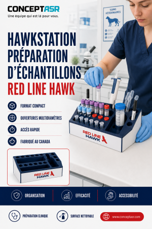 Poste de préparation d’échantillons vétérinaires HawkStation avec tubes et pipettes organisés