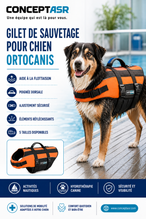 Gilet de sauvetage pour chien Ortocanis orange avec poignée dorsale et sangles ajustables