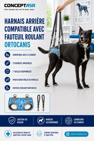 Harnais arrière compatible avec fauteuil roulant Ortocanis et poignées amovibles
