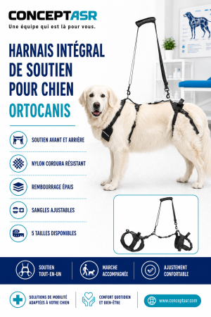 Harnais intégral de soutien pour chien Ortocanis avec soutien avant et arrière