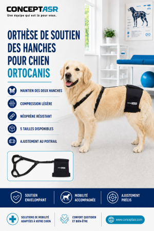 Orthèse de soutien des hanches pour chien Ortocanis avec harnais ajustable