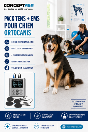 TENS pour chien Ortocanis avec fonction EMS et quatre électrodes réutilisables
