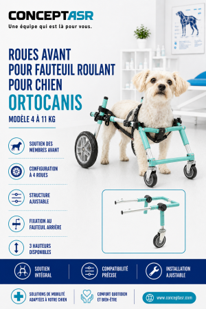 Roues avant pour fauteuil roulant pour chien Ortocanis de 4 à 11 kg