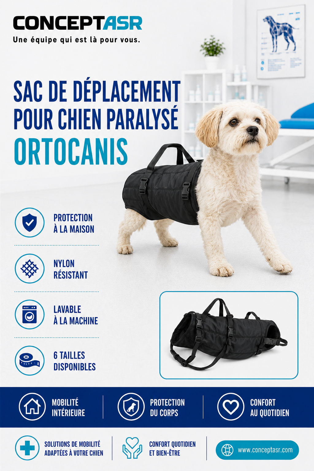 Sac de déplacement pour chien paralysé Ortocanis en nylon noir présenté par ConceptASR