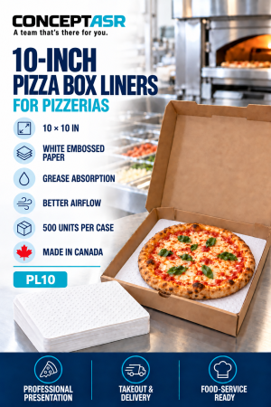 10-inch white embossed pizza box liners, case of 500, made in Canada