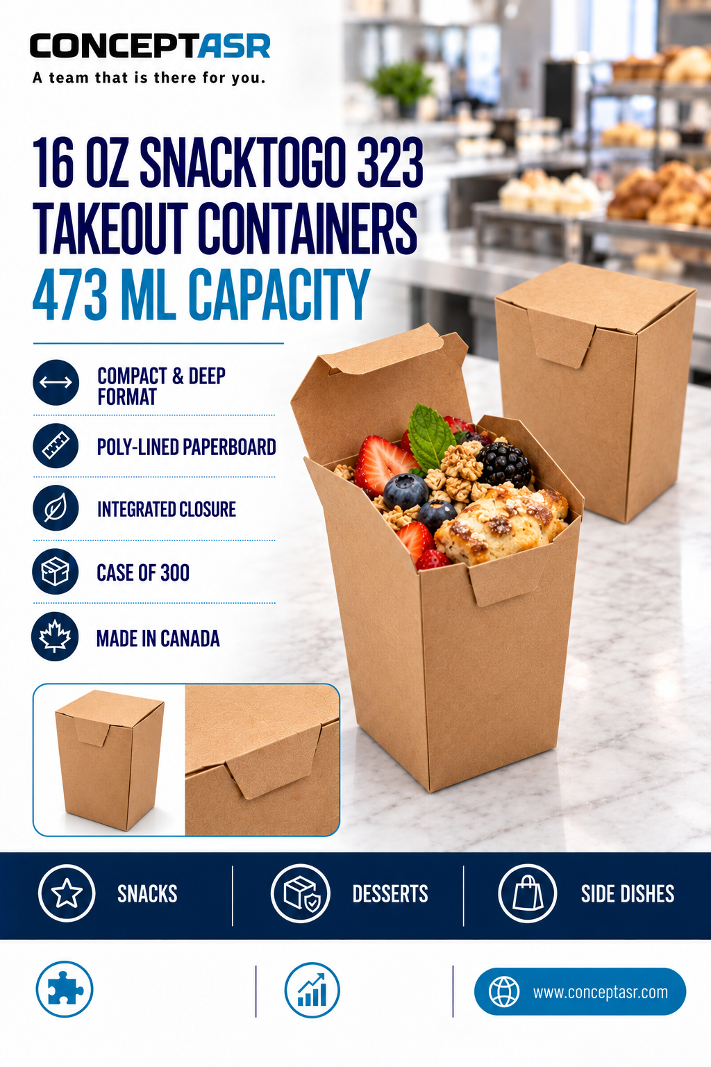 16 oz takeout containers for snacks, desserts and side dishes – Canadian-made case of 300