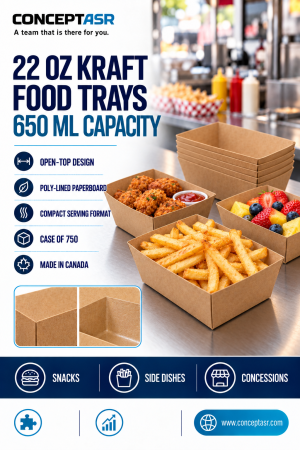 22 oz open-top kraft food trays for snacks, side dishes and concession service – ConceptASR