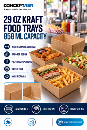 29 oz wide rectangular kraft food trays for sandwiches, fries and side dishes – ConceptASR
