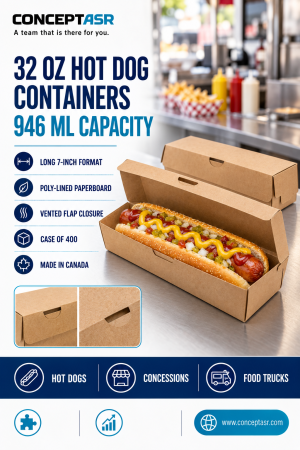 32 oz hot dog containers in poly-lined paperboard with vented flap closure – ConceptASR