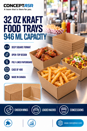 32 oz deep square kraft food trays for chicken wings, loaded nachos and fries – ConceptASR