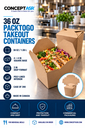 36 oz PackToGo takeout containers with a deep square format for individual meals – ConceptASR