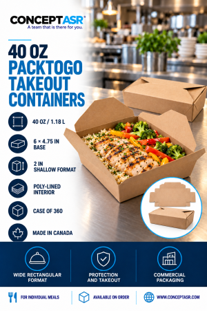 40 oz PackToGo takeout containers with a wide rectangular format for individual meals – ConceptASR