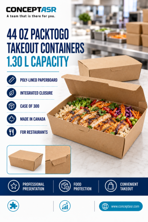 44 oz PackToGo takeout containers made in Canada for restaurants – case of 300