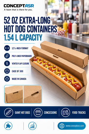 52 oz extra-long hot dog containers in kraft paperboard for giant hot dogs – ConceptASR