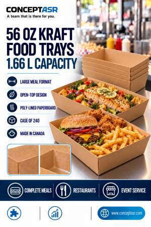 56 oz large open-top kraft food trays for complete restaurant meals – ConceptASR