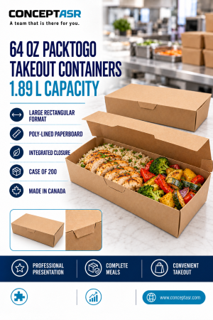 64 oz takeout containers for complete restaurant meals – Canadian-made case of 200
