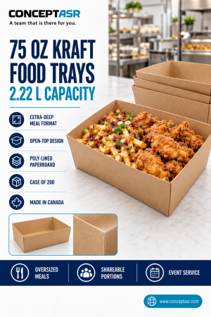 75 oz extra-deep kraft food trays for oversized meals and shareable portions – ConceptASR