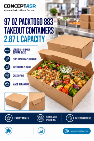 97 oz takeout containers with a large 8 × 8-inch square base for family meals – case of 90